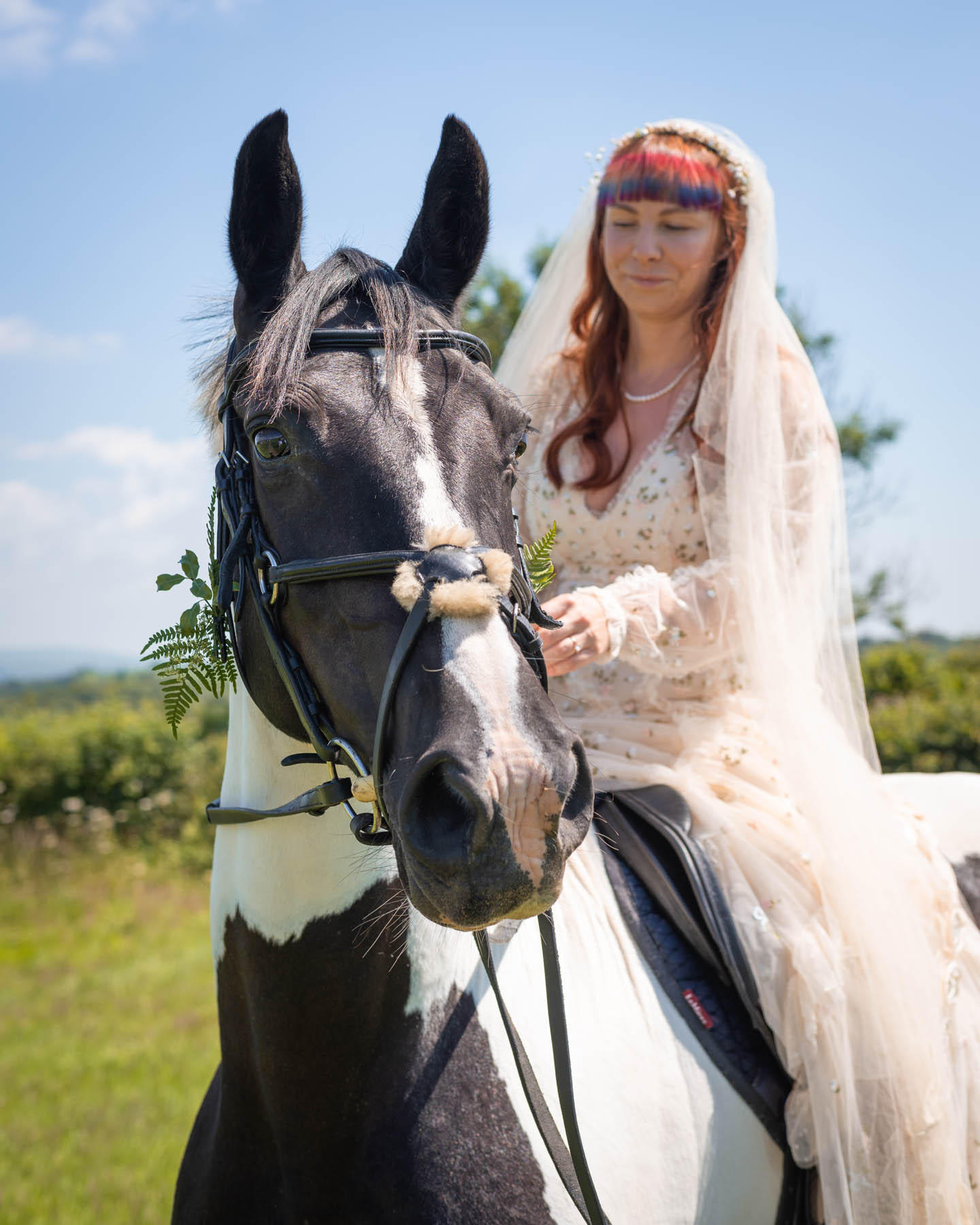 the bride on the horse straight before the handfasting ceremony