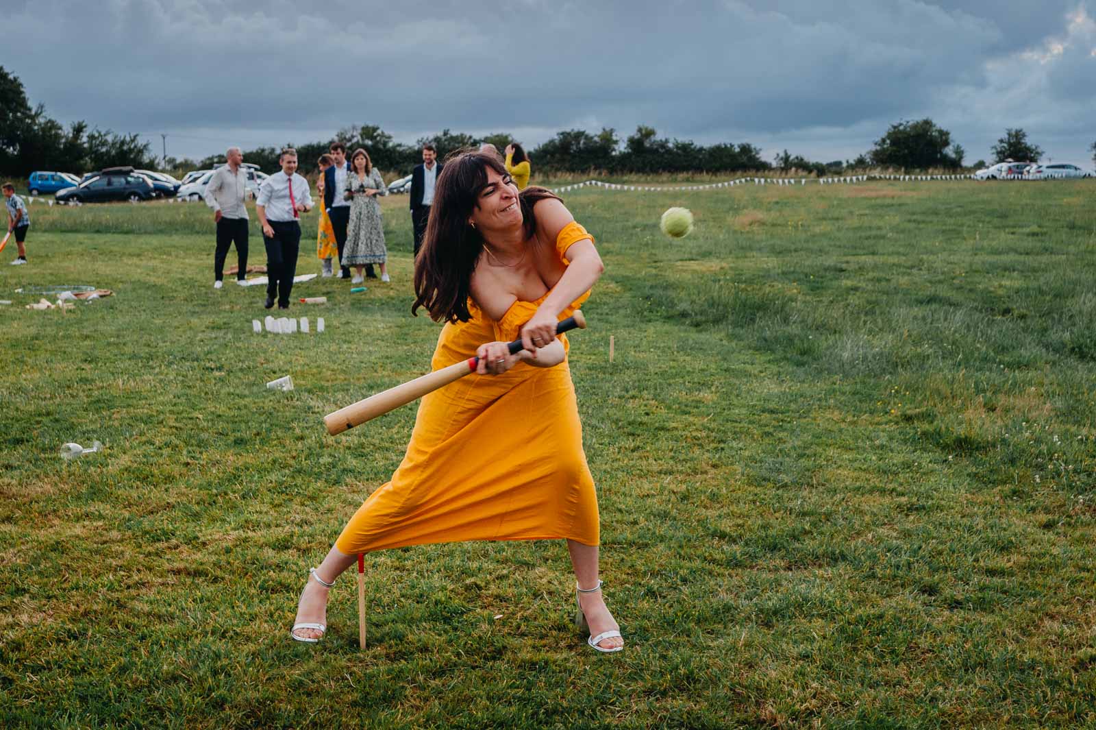 Festival wedding - playing baseball