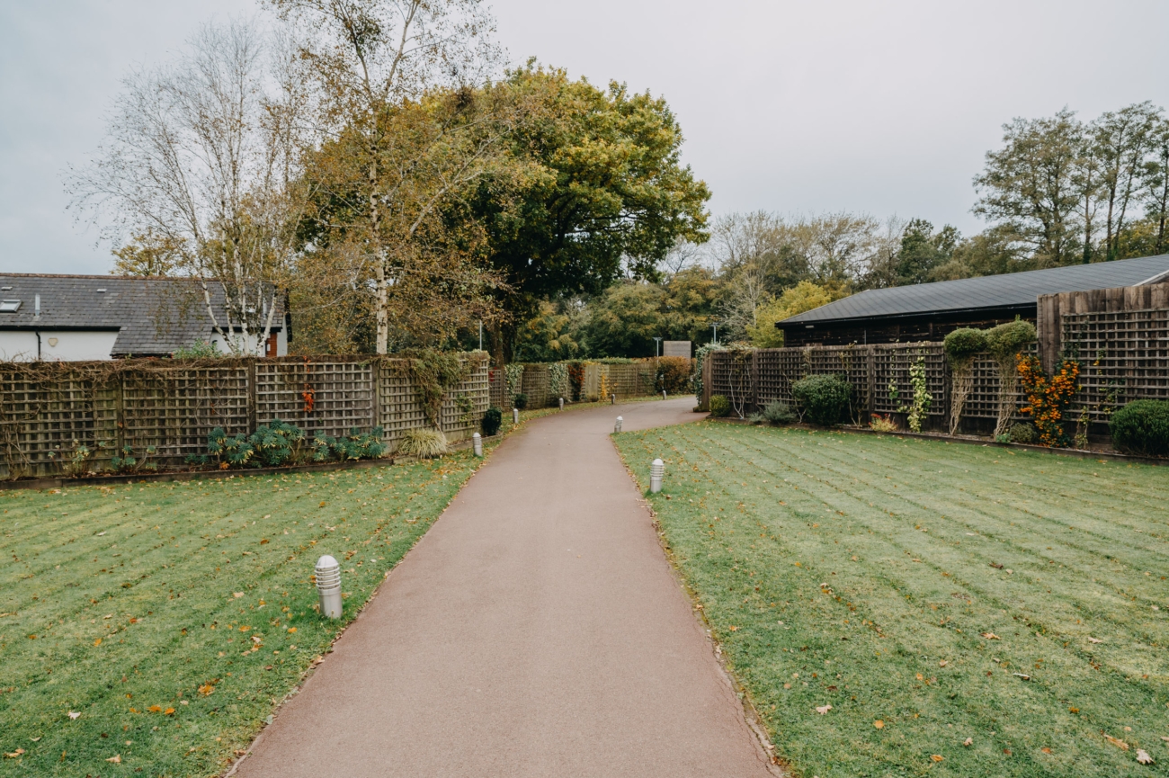 Scenic pathway at Llanerch Vineyard, a romantic vineyard wedding venue near Cardiff, perfect for intimate vineyard weddings.