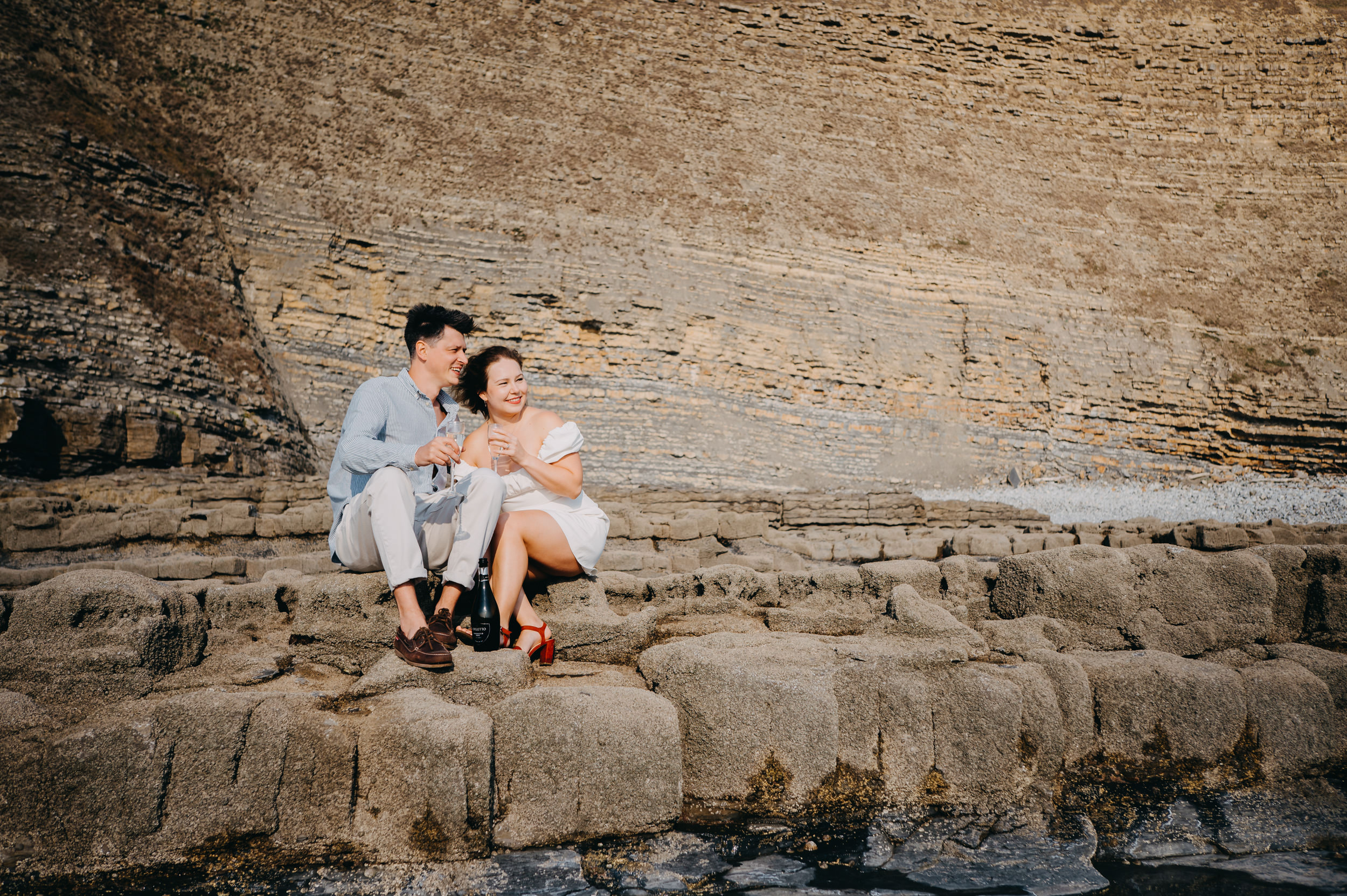 Couple at Dunraven Bay during a home-country destination wedding UK