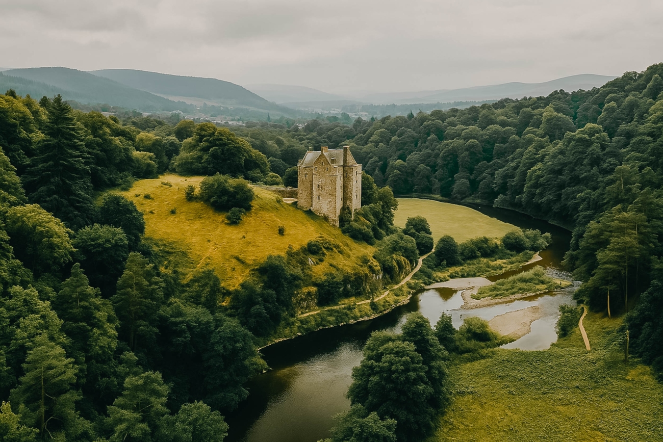 Neidpath Castle wedding backdrop – romantic Scottish castle above the river