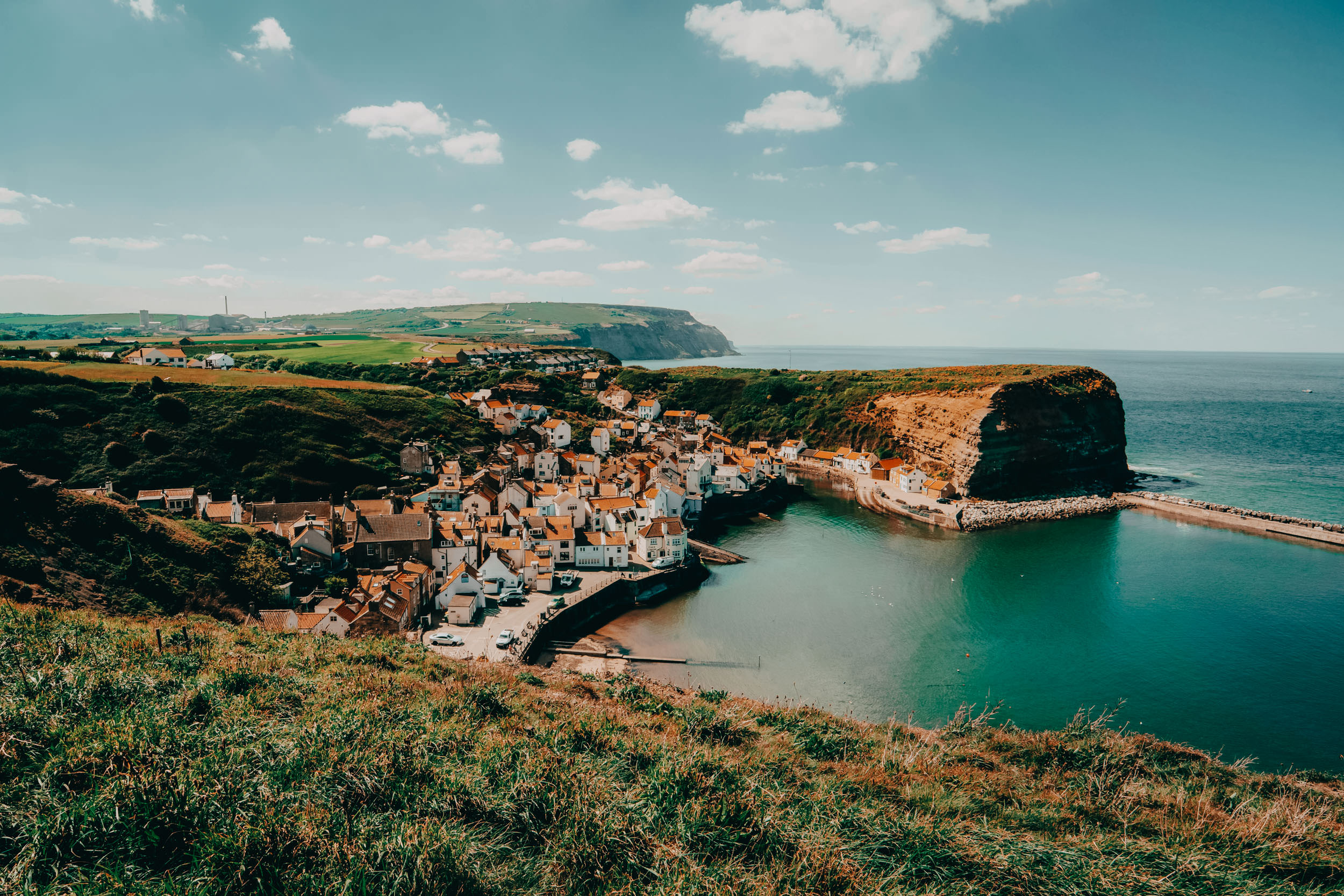 Staithes UK wedding location – coastal cliffs and fishing village