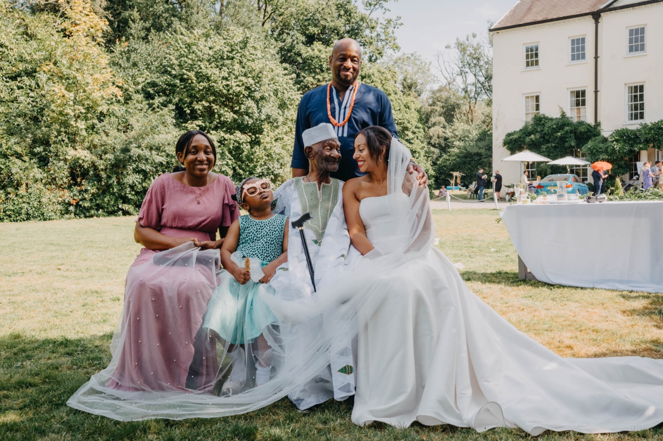 Bride sharing a warm moment with her grandfather during the wedding day at Plas Glansevin.