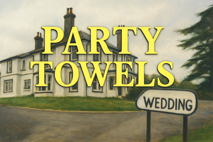 Retro wedding parody image suggesting what a Fawlty Towers wedding might look like