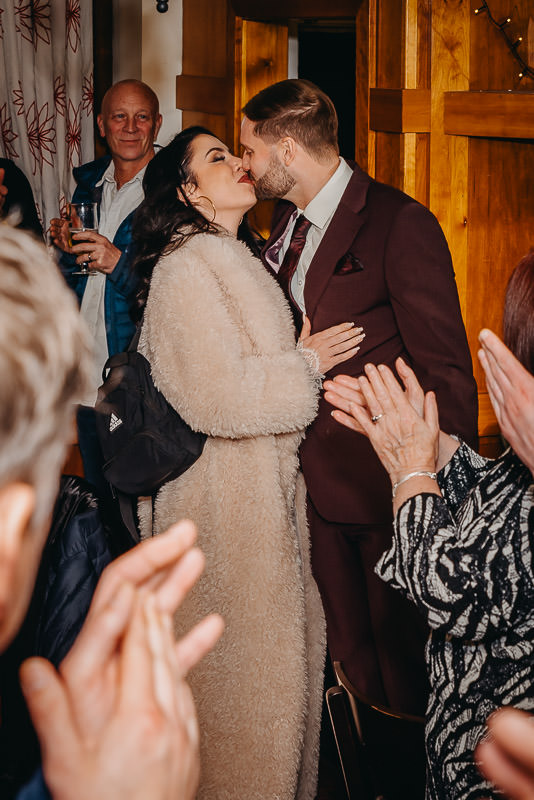 Wedding kiss at Insole Court in Cardiff