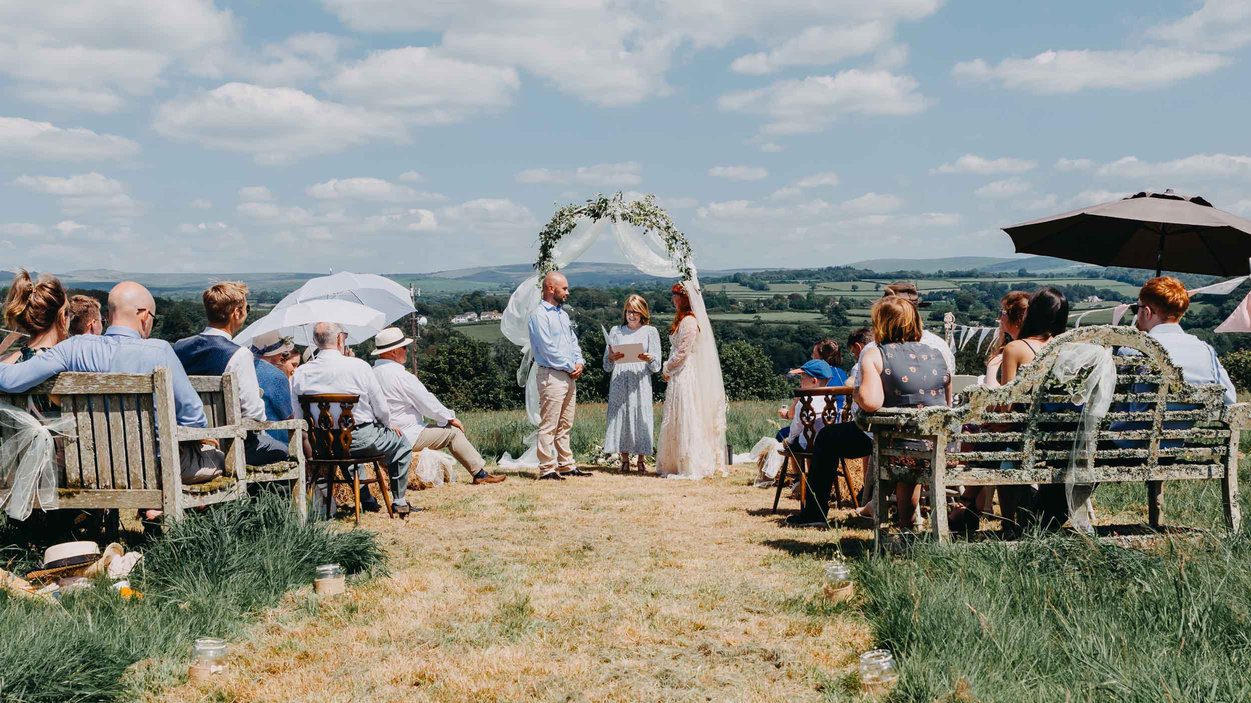 outdoor wedding ceremony in South Wales countryside venue natural setting