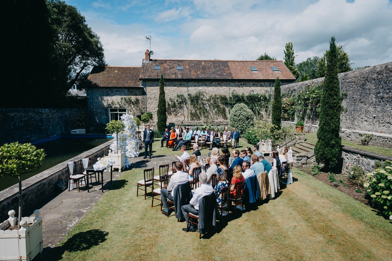 Outdoor wedding ceremony setting in the Italian Gardens at St Fagans National Museum of History